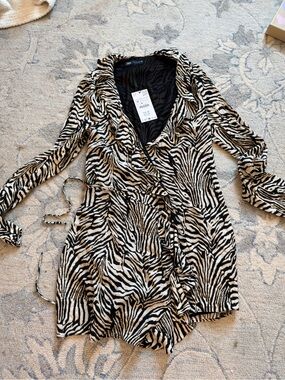 Zara Zebra Print Wrap Dress - Black & Cream